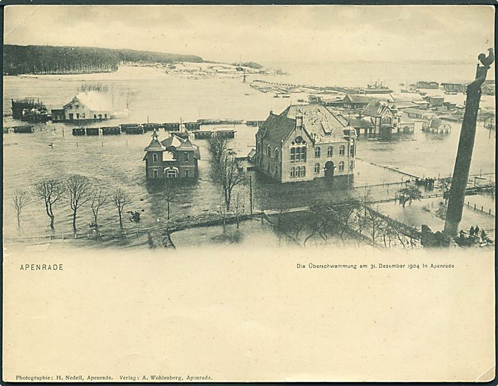 Aabenraa, oversvømmelsen d. 31.12.1904. Ufoldet dobbelt brevkort. Wohlenberg no. 36729. Hj. knæk. Kvalitet 7
