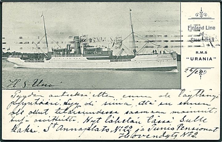 Finland. “Urania”, S/S, Finska Ångfartygs A/B. Johnson & Sons u/no. Minesprængt 1915 ved Kap Gorodetskiy. Kvalitet 7