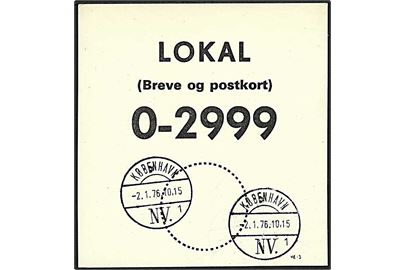 Brevbundt seddel Lokal (Breve og postkort) 0-2999 stemplet København NV d. 2.1.1976.