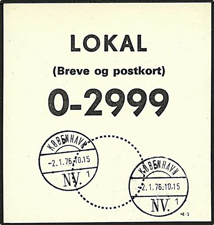Brevbundt seddel Lokal (Breve og postkort) 0-2999 stemplet København NV d. 2.1.1976.