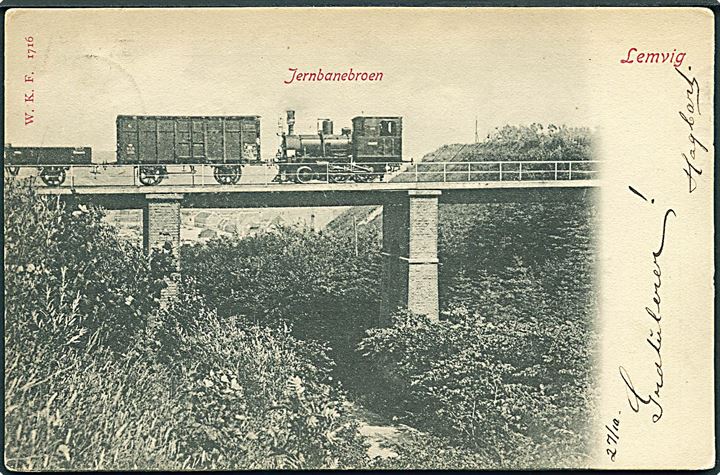 Lemvig, jernbanebroen med damptog. Warburg no. 1716. Kvalitet 7