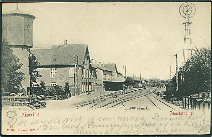 Hjørring, jernbanestation og posthus. Stenders no. 1068. Kvalitet 7