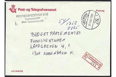 Ufrankeret anbefalet postsagskuvert stemplet København 26 d. 23.3.1988 til København K.