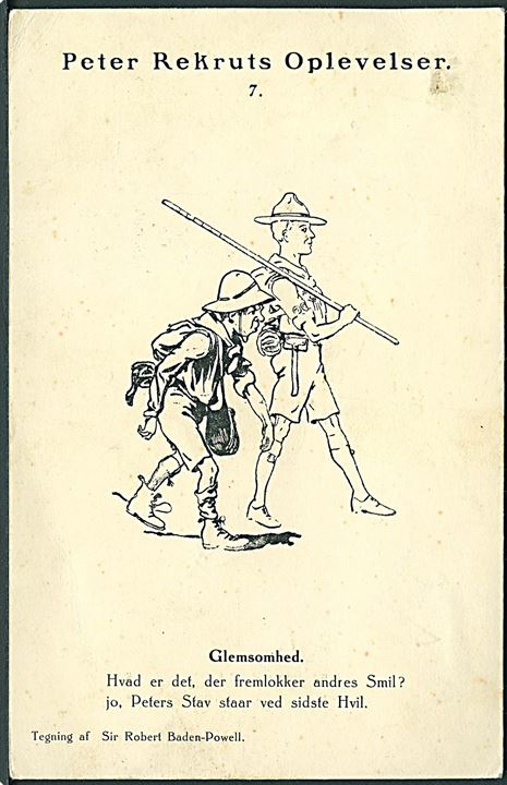 Peter Rekruts Oplevelser No. 7. “Glemsomhed”. Tegnet af Sir Robert Baden-Powell. KFUM Spejderne u/no. Kvalitet 7