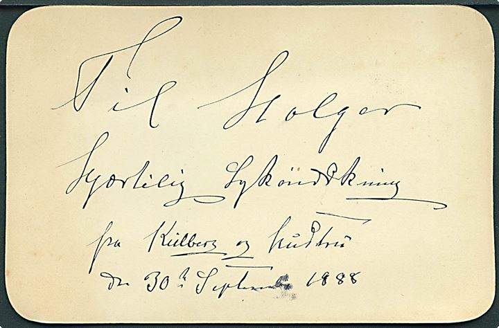 Svedstrup, Alexander: “Frederiksborg”. Karton kort med guldkant. J. Møller u/no. Dateret d. 30.9.1888. Kvalitet 7