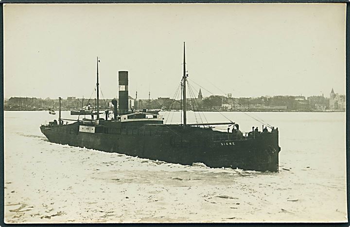 “Signe”, S/S, Torm D/S. I Limfjorden ved Nørresundby isvinteren 1923. Fotokort u/no. Kvalitet 9