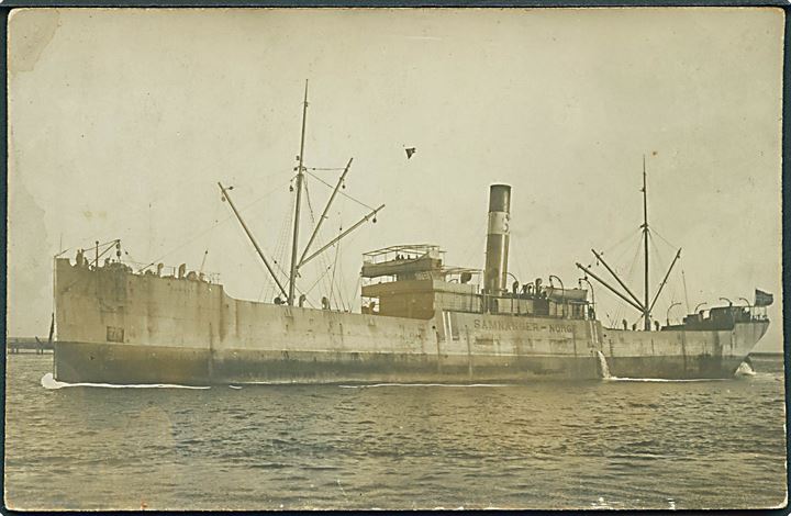 Norge. “Samnanger”, S/S, Westfal-Larsen & Co. A/S. I neutralitetsbemaling. Sænket af tysk ubåd U93 i 1917. Kvalitet 7