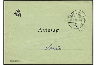 Avissag M.13 (11-54 A6) med reklamation fra København K. d. 15.5.1957 til Aarhus.