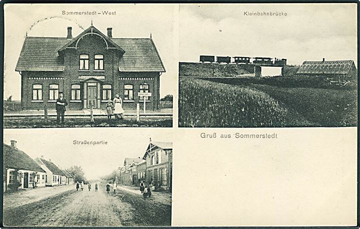 Sommersted Vest, station og damptog på bro. Station på Haderslev - Skodborg banen. J. Hesselberg u/no. Kvalitet 8