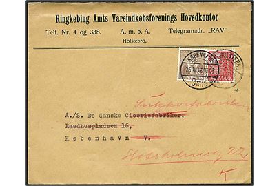 15 øre Karavel på brev fra Holstebro d. 24.11.1937 til København. Privat omadresseret, opfrankeret med 10 øre Tavsen og eftersendt som lokalbrev i København d. 25.11.1937.