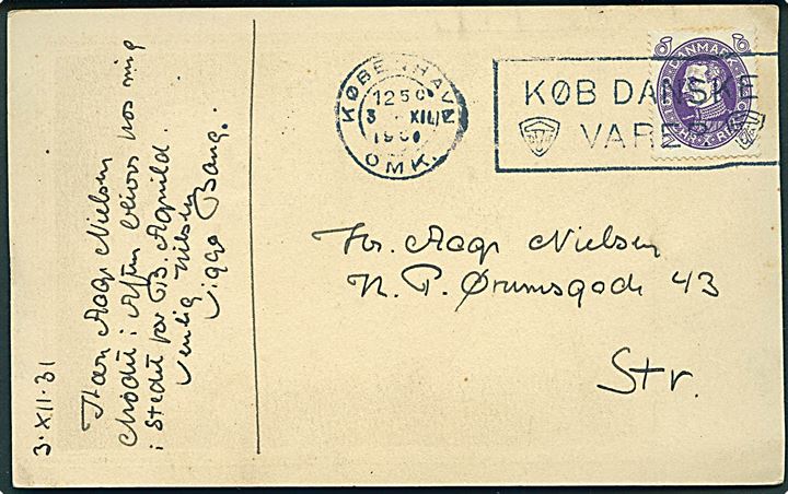 Bang, Viggo: “Ørn”. Kort med hilsen signeret Viggo Bang d. 3.12.1931. U/no.  Kvalitet 8