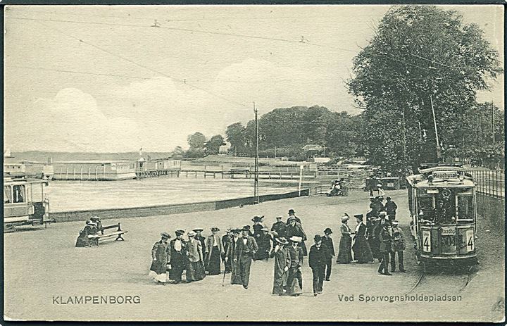 Klampenborg, Sporvognsholdepladsen med sporvogn linje 4 vogn no. 504. Stenders no. 3442. Kvalitet 8