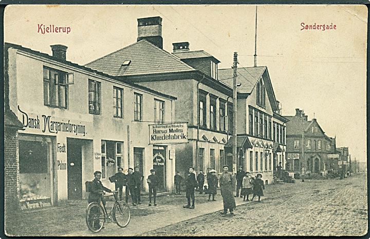 Kjellerup, Søndergade med Dansk Margarine og Hørup Mølle klædefabrik. Buchholtz no. 187. Kvalitet 7