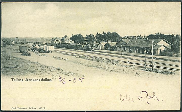 Tølløse, jernbanestation med damptog. C. Petersen no. 950E. Løs i papir. Kvalitet 6