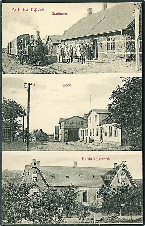 Egtved, partier med jernbanestation og damplokomotiv. M. Lauritsen no. 29914. Kvalitet 8