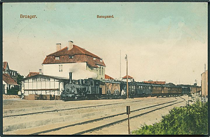 Broager, jernbanestation med damptog. Fr. Biehl u/no. Kvalitet 8