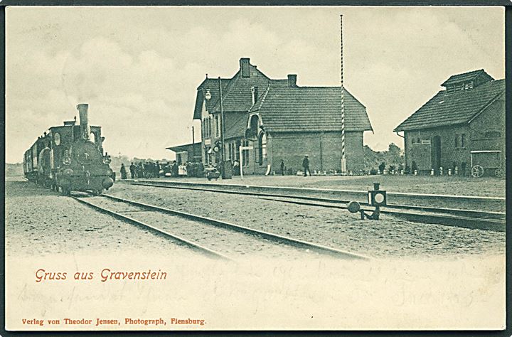 Graasten, jernbanestation med damptog. Th. Jensen u/no. Kvalitet 7