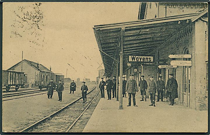 Vojens, jernbanestation med personale. M. Glückstadt & Münden no. 42517. Kvalitet 7