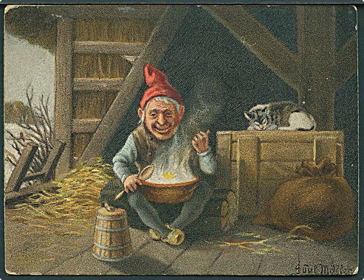 Møller, Juul: “Julemaaltid”, kartonkort u/no. Anvendt 1908. Kvalitet 7