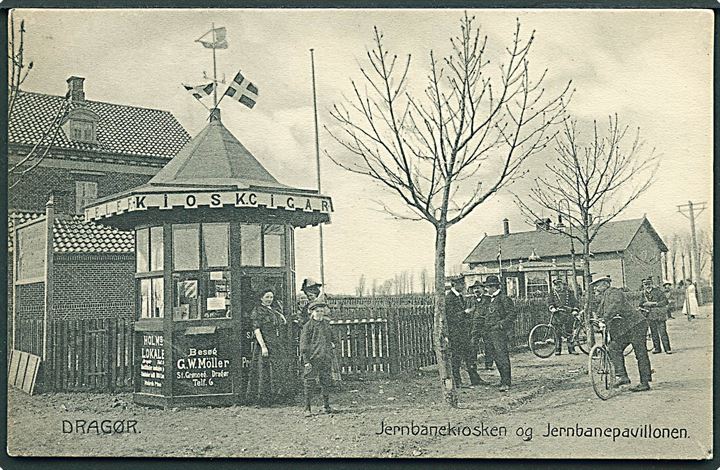 Dragør, Jernbanekiosken og Jernbanepavillonen. S. Mindermann no. 18199. Kvalitet 9