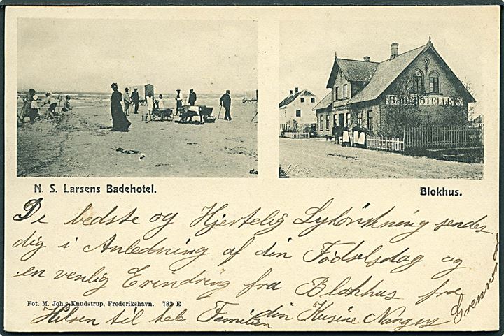 Blokhus, N. S. Larsens Badehotel og strandparti. M. J. Knudstrup no. 783E. Kvalitet 8