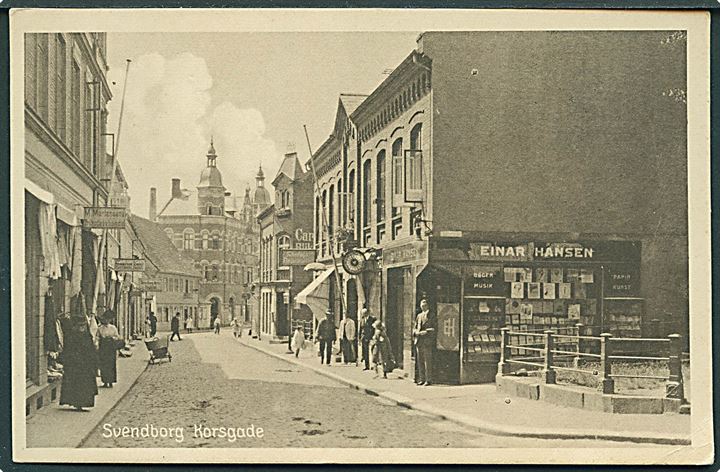 Svendborg, Korsgade med Einar Hansens boghandel. Stenders no. 55041. Kvalitet 8