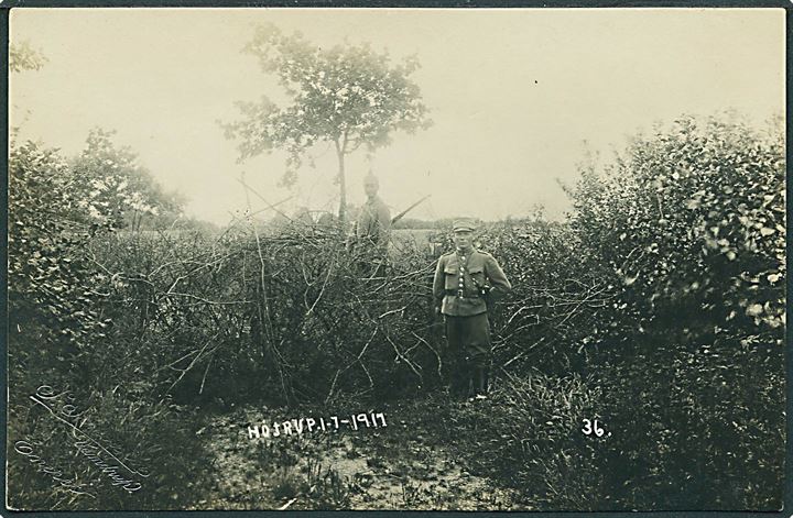 Højrup, grænsespærring med dansk og tysk vagt d. 1.7.1917. Fotograf S. Sørensen, Vamdrup no. 36. Kvalitet 8