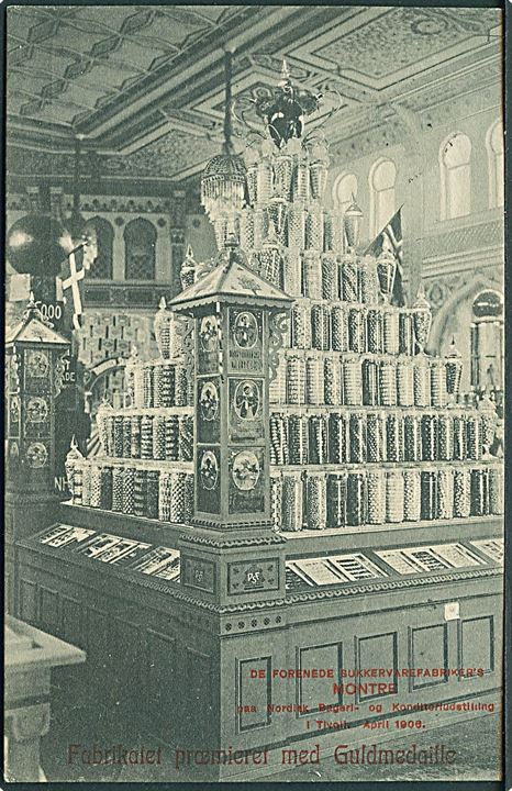 Erhverv. Bageri- og Konditoriudstilling i Tivoli 1906. De forenede Sukkervarefabrikers montre. A.V.K. u/no. Kvalitet 9