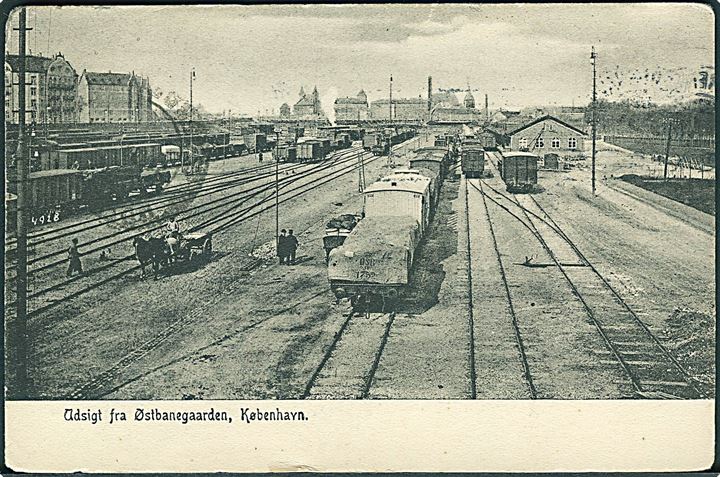 Købh., udsigt fra Østbanegaarden med togvogne. O. E. Kull no. 4928. Kvalitet 6