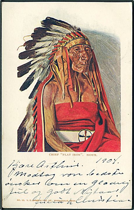 Indianer. Sioux, Chief “Flat Iron”. V. O. Hammon no. 24. Kvalitet 7