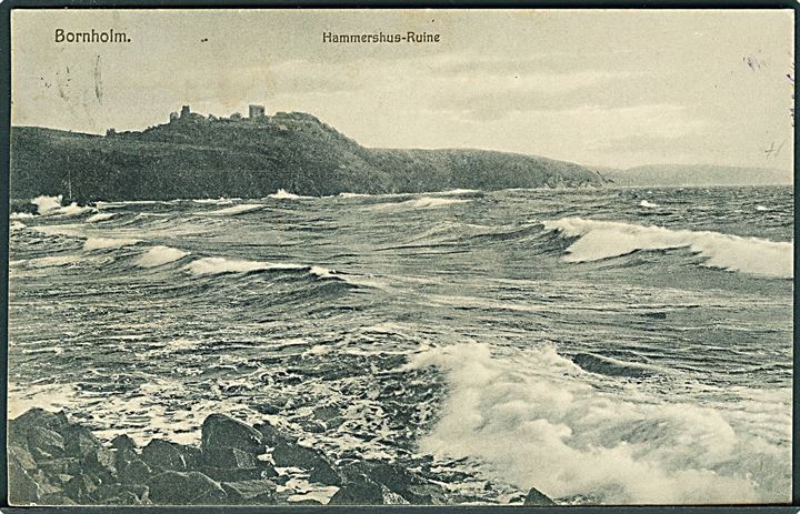 150 pfg. Infla udg. på brevkort (Hammershus på Bornholm) stemplet Stettin d. 14.8.1922 og sidestemplet Salon-Schnell-Dampfer Odin Auf hoher See d. 13.8.1922 til Charlottenburg.