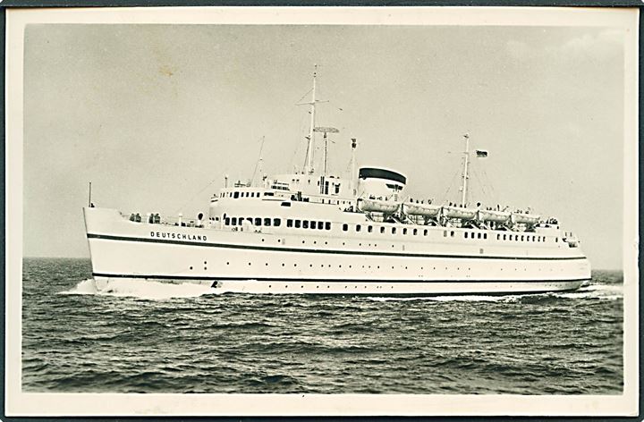 10 pfg. (2) på brevkort (Færgen Deutschland) annulleret med håndrulle skibsstempel Fährschiff Deutschland Grossenbrode - Gedser d. 29.5.1961 til Helsinki, Finland.