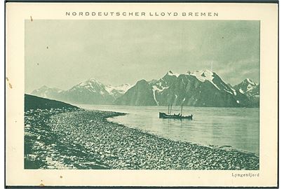 III. Nordkap-Fahrt 1927. Norddeutscher Lloyd S/S Lützow illustreret menukort (Lyngenfjord) dateret d. 10.8.1927.
