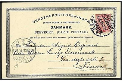 10 øre Våbentype single på brevkort fra Kjøbenhavn d. 12.10.1903 til Fiume, Ungarn. Tydeligt ank.stempel. God destination.