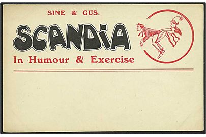 Reklamekort for Sine & Gus Scandia. In Humour & Exercise. Hines u/no.