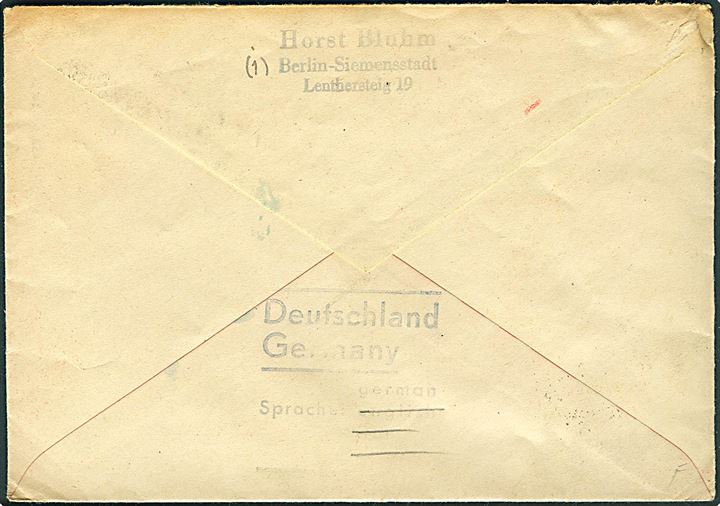 Berlin 15 pfg. provisorium og SBZ 8 pfg. og 30 pfg. Provisorium på blandingsfrankeret brev fra Berlin-Siemensstadt d. 21.9.1948 til Aarhus, Danmark.