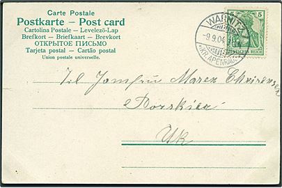 5 pfg. Germania på brevkort stemplet Warnitz *(Kr. Apenrade)* d. 9.9.1904 til Uk.