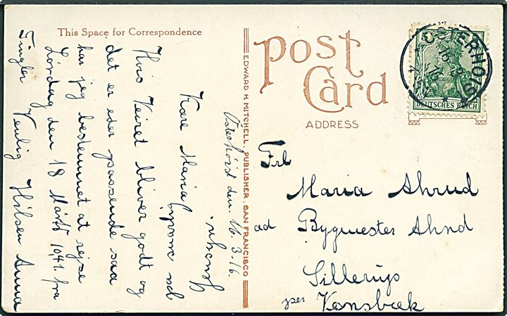 5 pfg. Germania på brevkort stemplet Osterhoist d. 16.3.1916 til Sillerup pr. Vonsbæk.