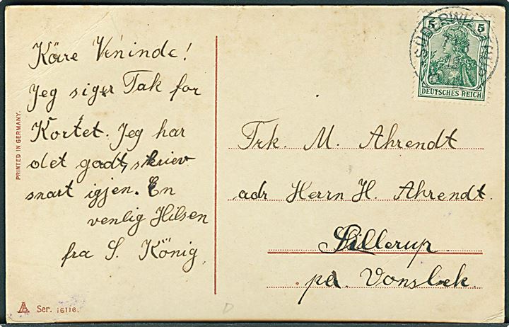 5 pfg. Germania på brevkort stemplet Süderwilstrup d. 7.3.1912 til Sillerup pr. Vonsbæk.
