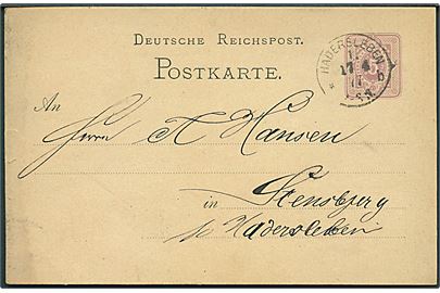 5 pfg. helsagsbrevkort stemplet Hadersleben 1. *b d. 17.4.1877 til Stensbjerg pr. Hadersleben.