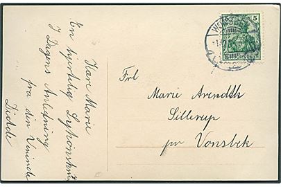 5 pfg. Germania på brevkort stemplet Wonsbek (Schleswig) d. 1.12.1915 til Sillerup rp. Vonsbæk.