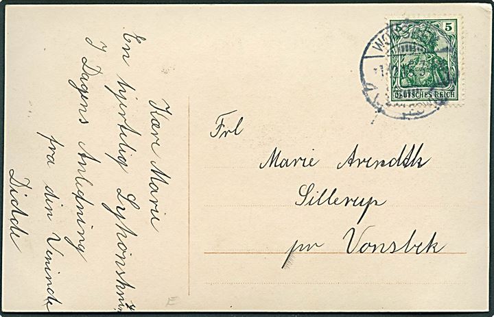 5 pfg. Germania på brevkort stemplet Wonsbek (Schleswig) d. 1.12.1915 til Sillerup rp. Vonsbæk.