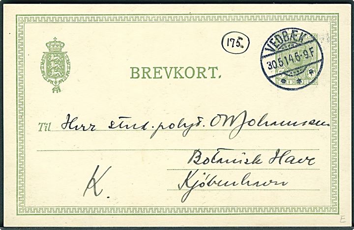 Rosenhøj ved Vedbæk. U/no.  5 øre Fr. VIII illustreret helsagsbrevkort stemplet Vedbæk d. 30.5.1914.