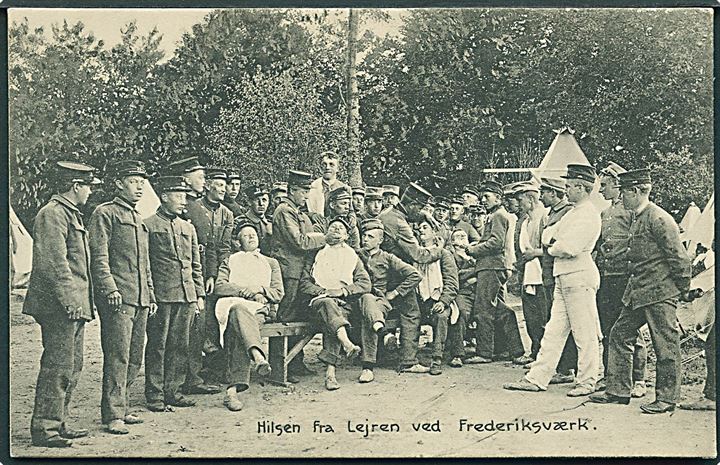 Hilsen fra Lejren ved Frederiksværk. Albert Jensens Boghandel no. 23717. 