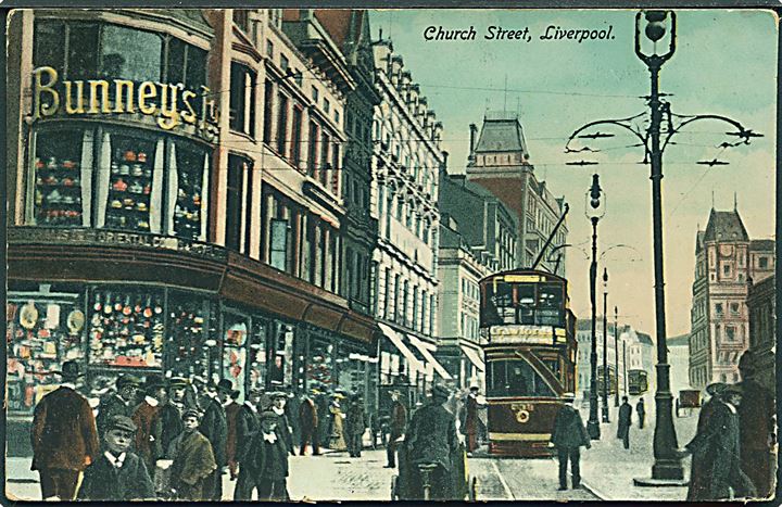 Church Street, Liverpool. Dobbeltdækker sporvogn ses. State Series no. 1551. 