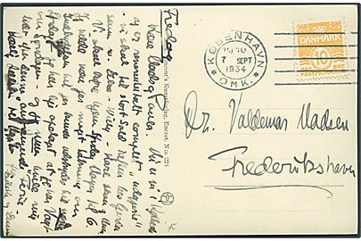 10 øre Bølgelinie på brevkort annulleret med forsøgs maskinstempel København d. 7.9.1934 til Frederikshavn.