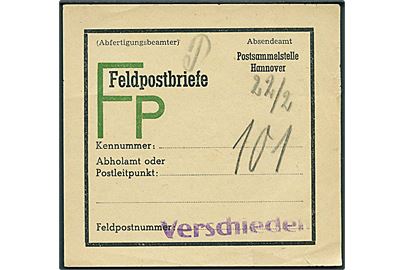Feltpost-brevbundt seddel fra Postsammelstelle Hannover.