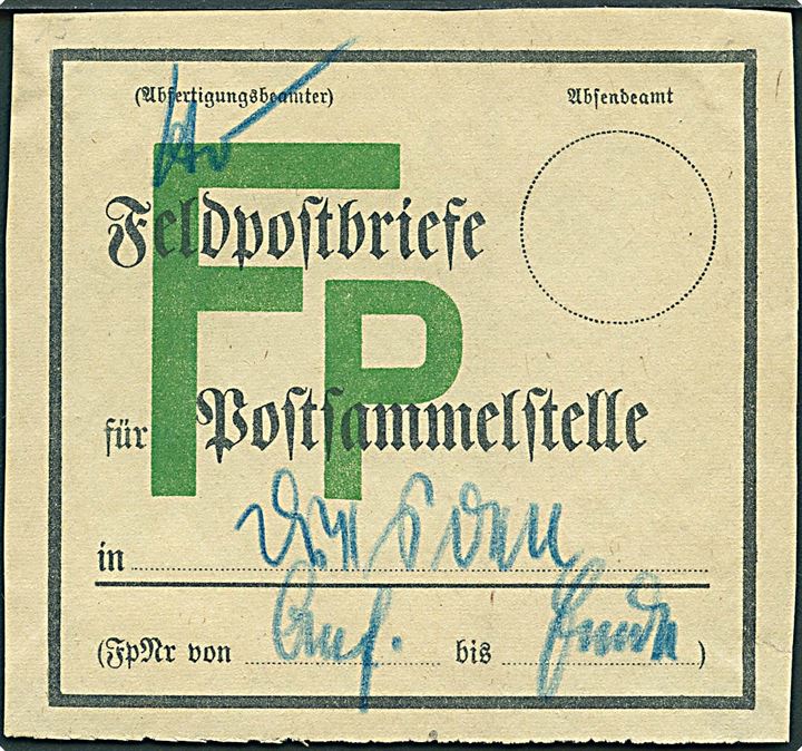 Feltpost brevbundt seddel til Postsammelstelle i Dresden.