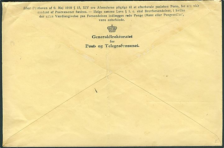 Returkuvert til ubesørgelige forsendelser - formular Kv. Form. Nr. 6070 (11/6 27) anvendt til adresse i København.