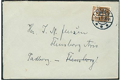 10 øre Bølgelinie på lokalbrev annulleret med brotype IIc Padborg d. 1.5.1933 til Flensborg Avis, Flensborg - rettet til Padborg. 